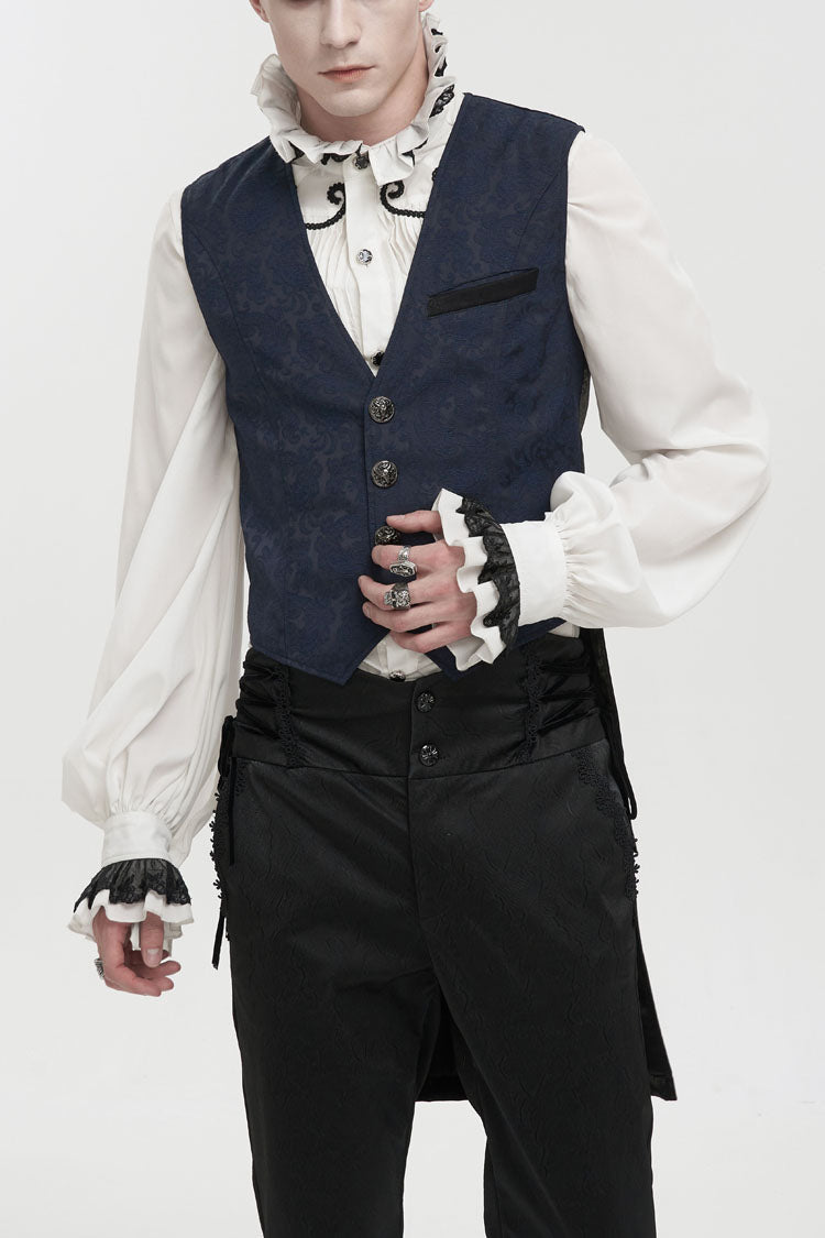 Azure Retro Non-Stretch Mid-Century Gothic Tuxedo Vest for Men