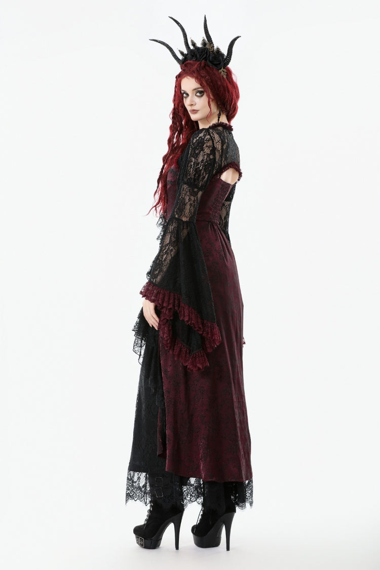 Crimson Noir Flared Lace Puff-Sleeve Women's Gothic Cape