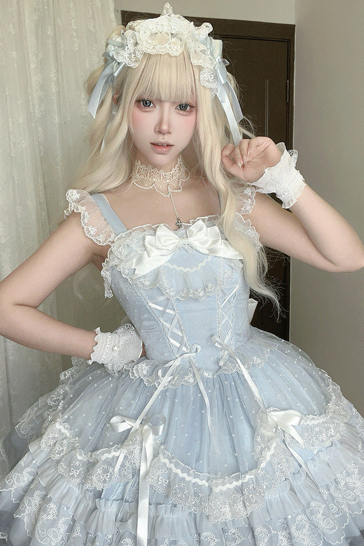 Ruffled Bowknot Lace-Up JSK with Sweet Lolita Charm - Candy House