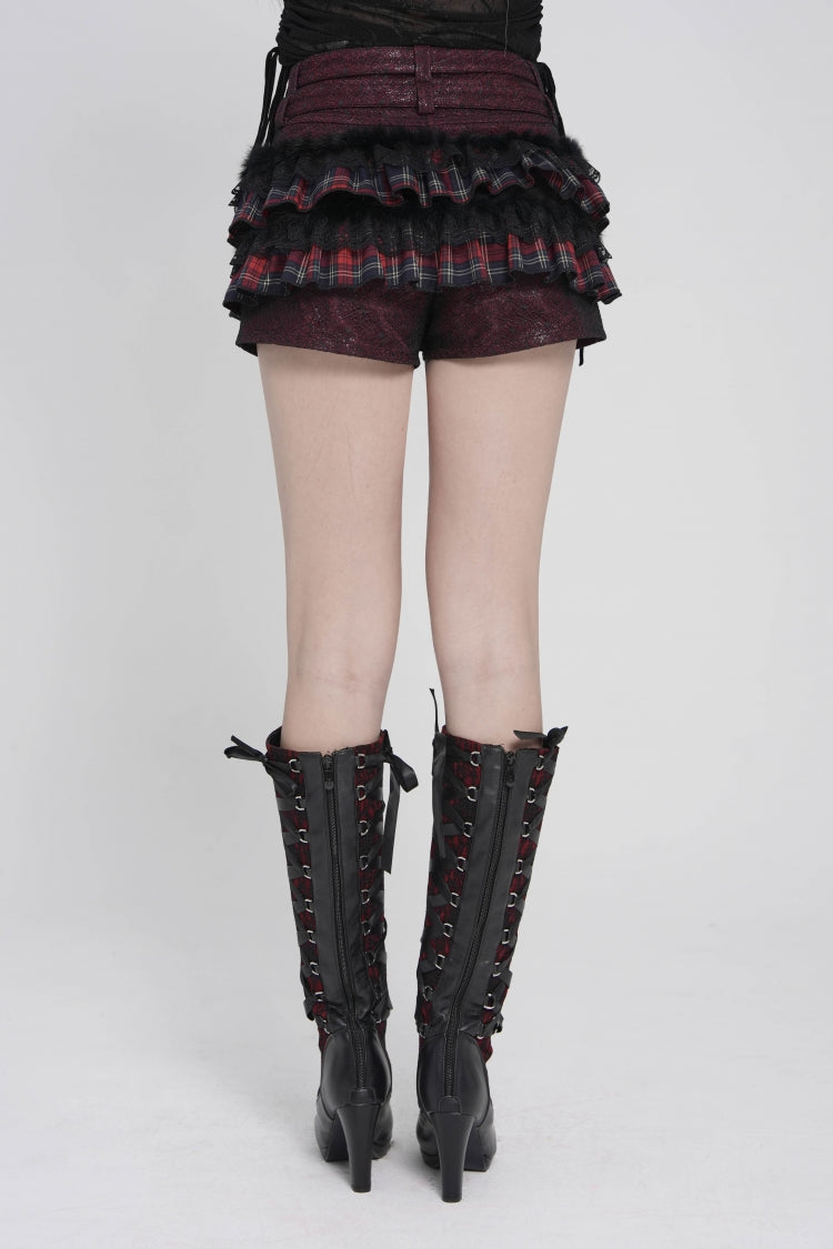 Crimson & Noir Multi-Layer Lace Detachable Eyelet Punk Plaid Falbala Shorts