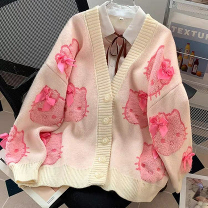 Pull cardigan rose doux avec nœud pour chaton KI612