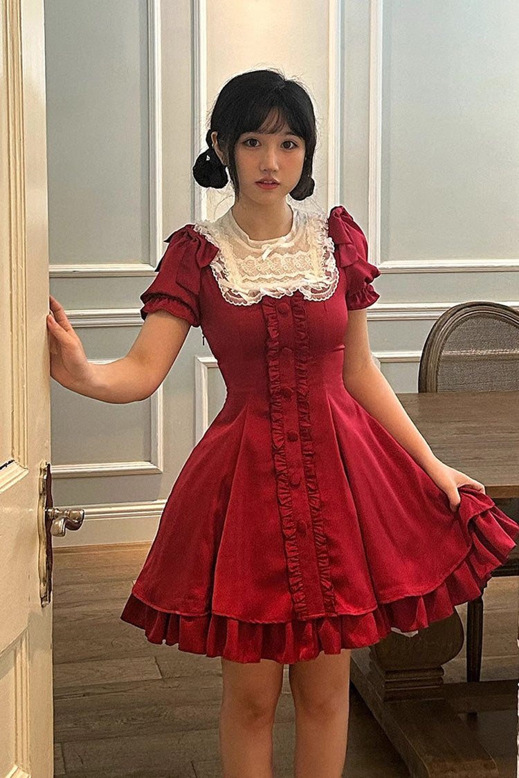 Wine Bow Short-Sleeve Sweet Lolita Dress Plus Size