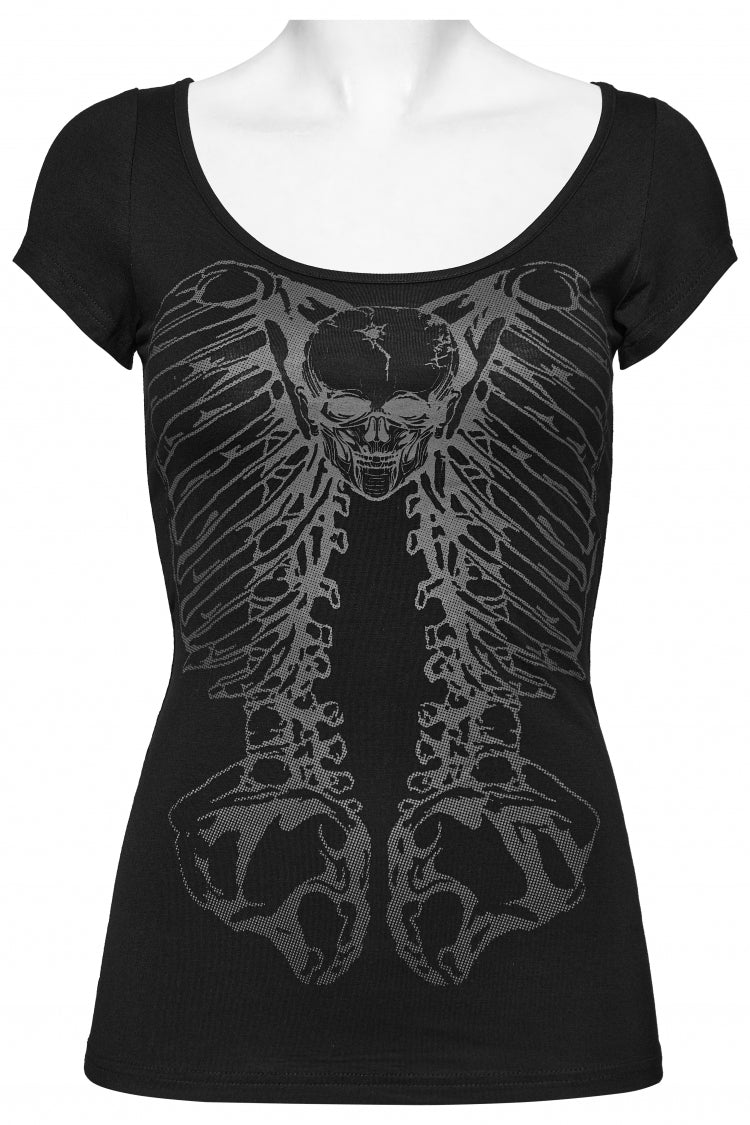 Chain-Accent Skull Bone Print Slim Cut Vest for Women
