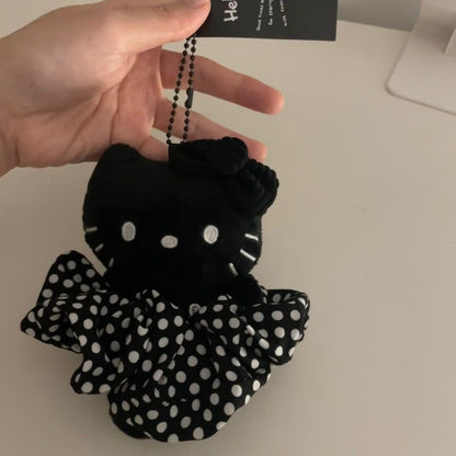 Porte-clés Chaton en robe à pois noirs KI677