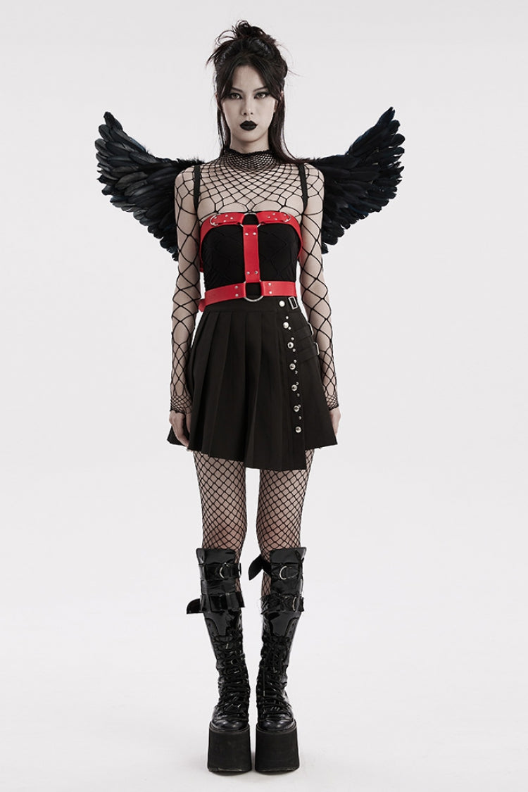 Women's Steampunk Feather Wing Harness with Artificial Leather Stitching in 2 Colors