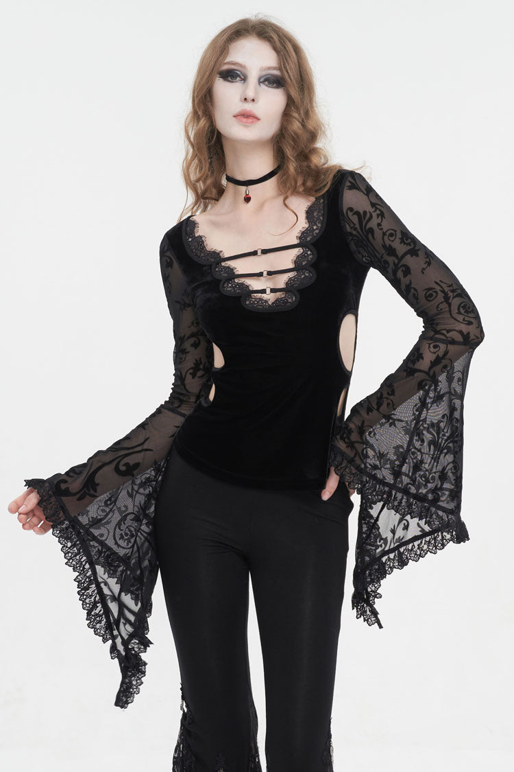 Flared Sleeve Mesh Splice Punk Shirt - Gothic Edge