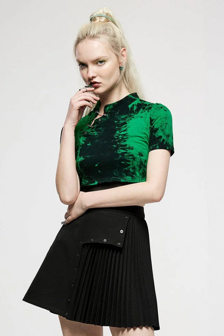 Emerald Short Sleeve Tie-Dyed Metal Chain Steampunk Women's Tee