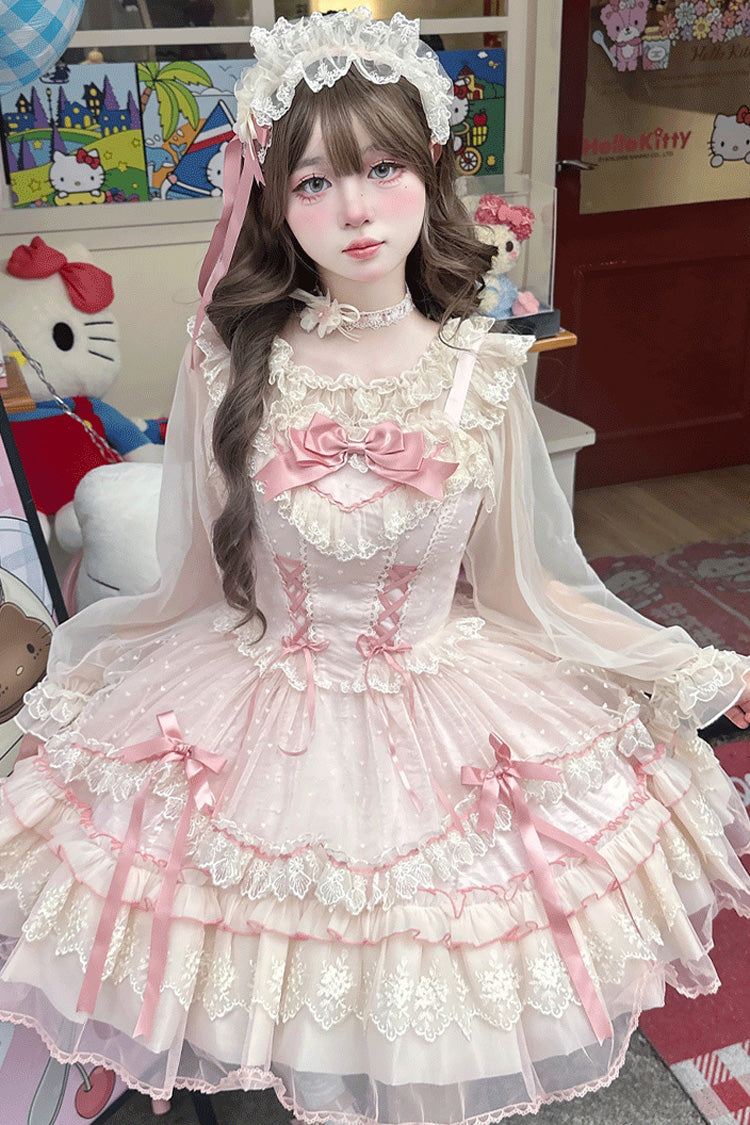 Candy House Sleeveless Ruffle Bow Lace-Up Lolita JSK