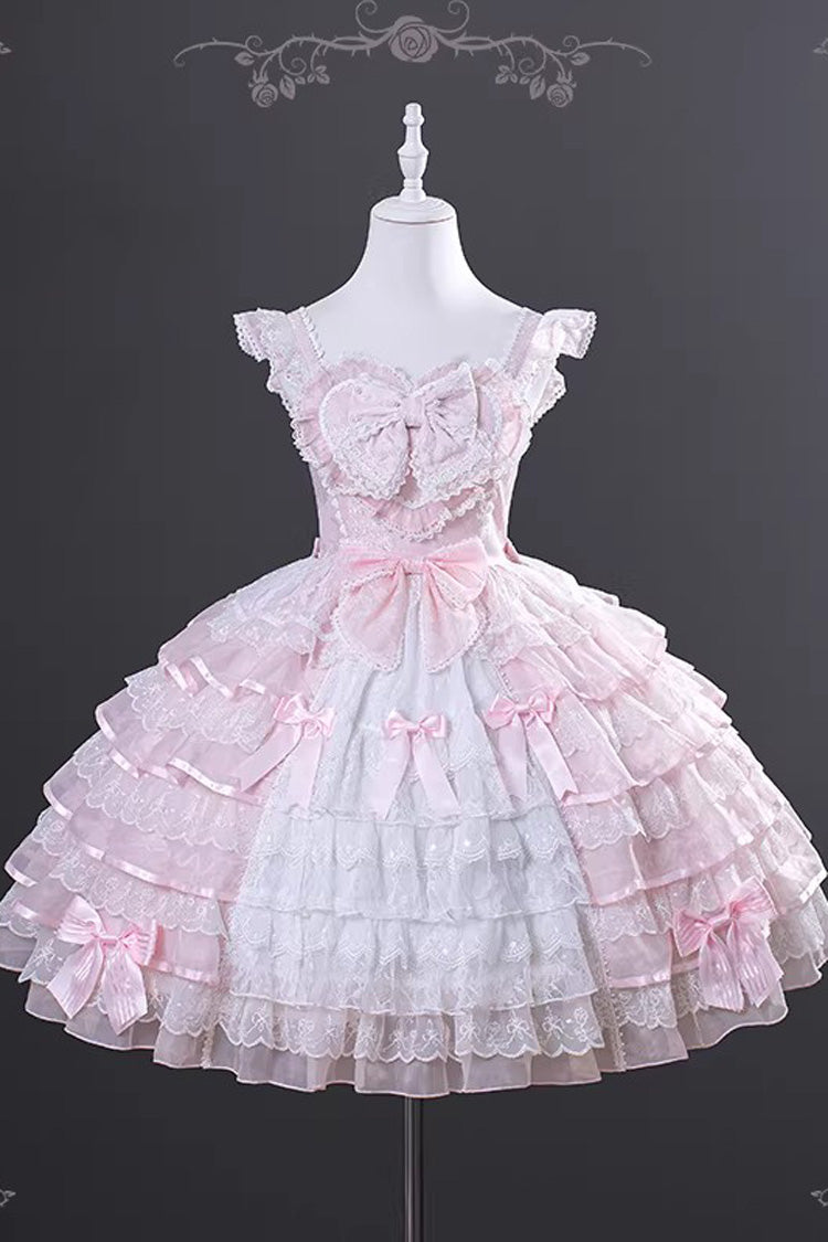 Cherry Blossom Letter Sleeveless Multi-Layer Embroidered Open Bow Lolita JSK