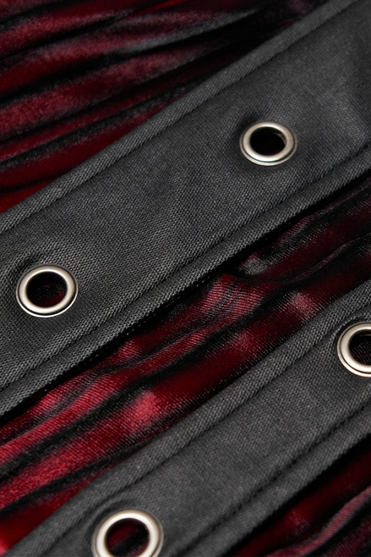 Crimson & Noir Metal Studs & Chain Accent Ombre Steampunk Skirt
