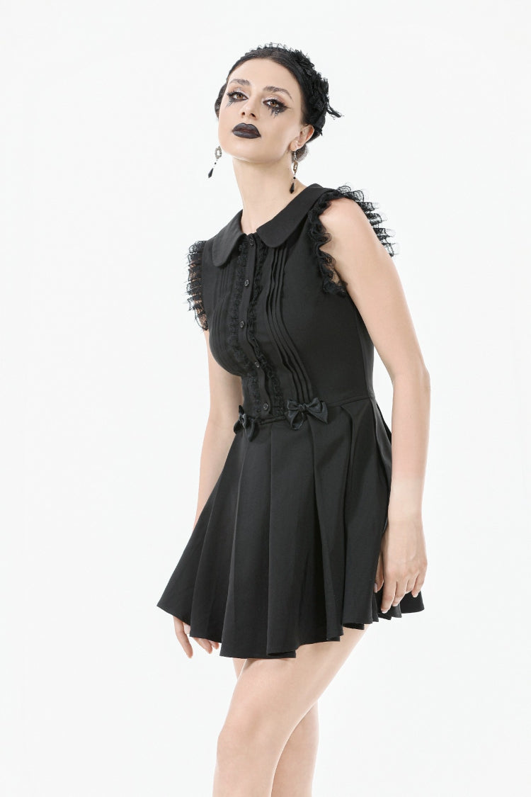 Peter Pan Collar Sleeveless Pleated Graduation Dress