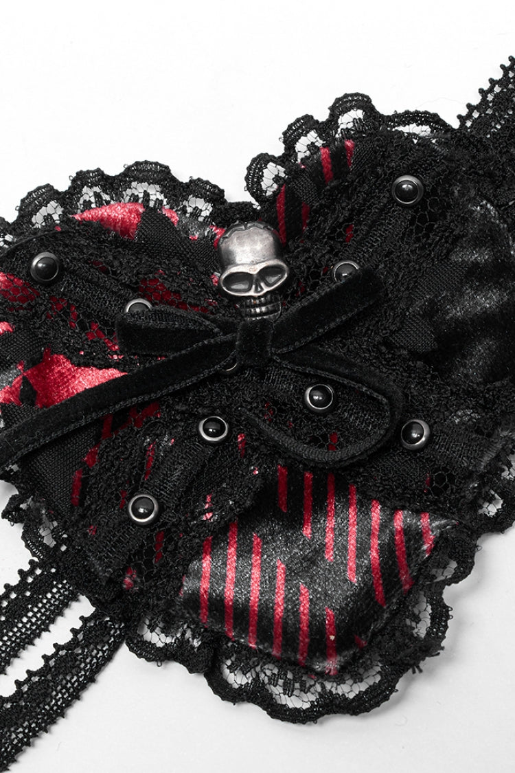 Crimson & Noir Metal Skull Embellished Lace Heart Gothic Eye Mask