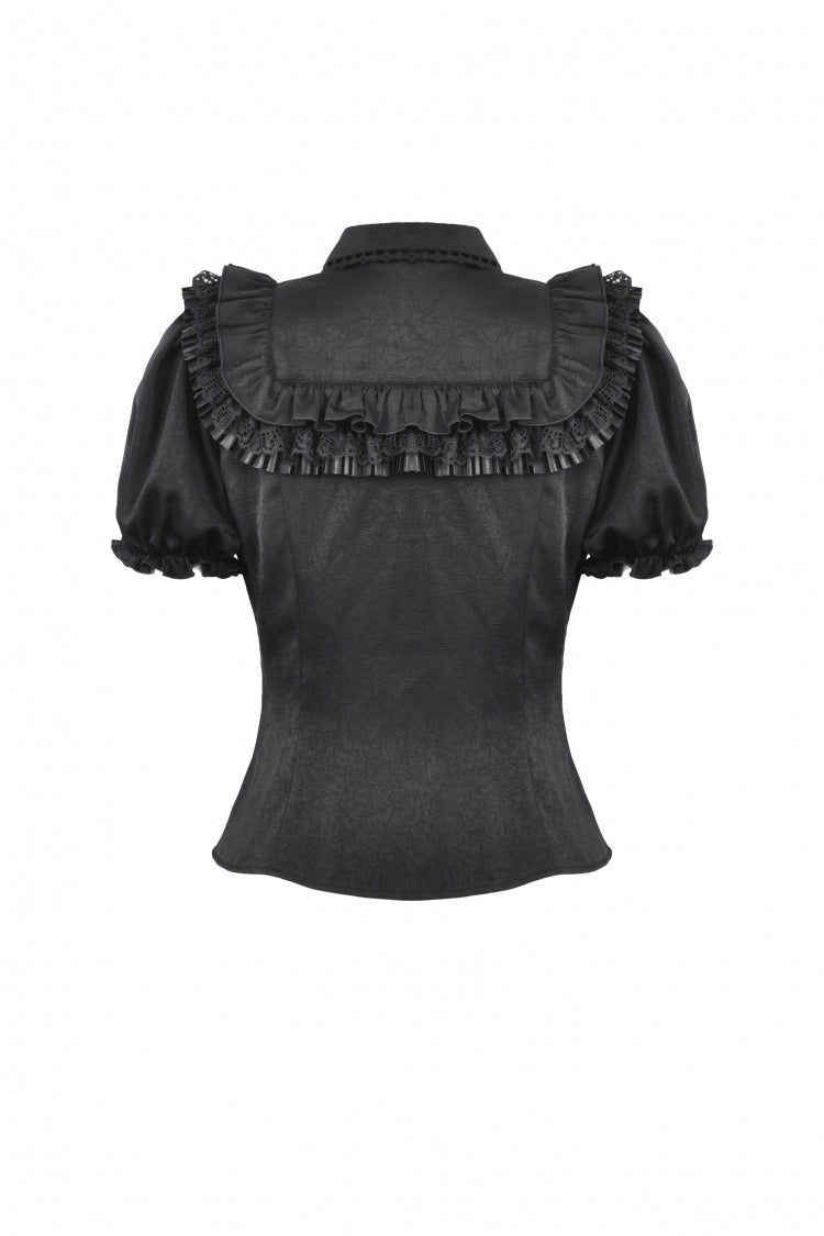 Ruffled Gothic Blouse with Puff Sleeves and Collar - Gothic Edge
