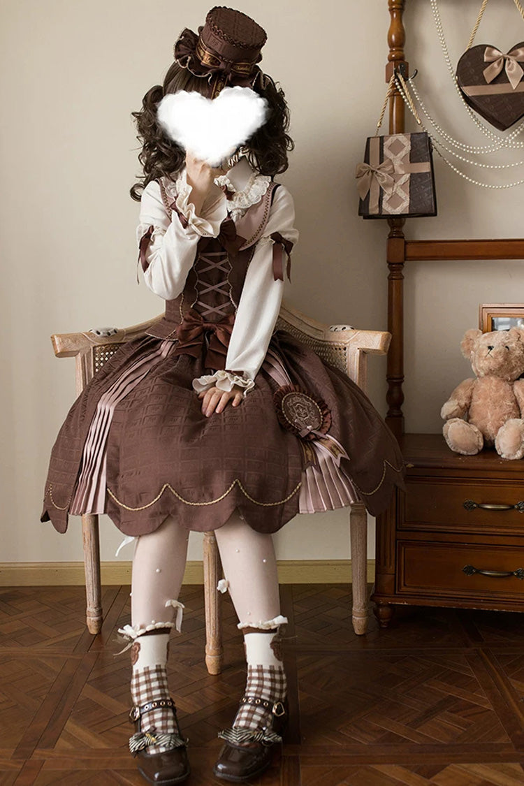 Classic Lolita JSK Dress and Skirt with Embroidered Bow Lace-Up