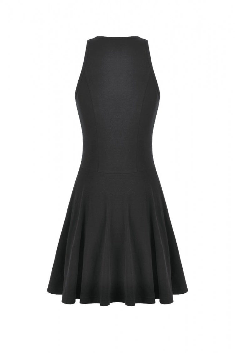 Women's Gothic Short Dress with Plunging Neck, Side Corset and Cross Lace-Up