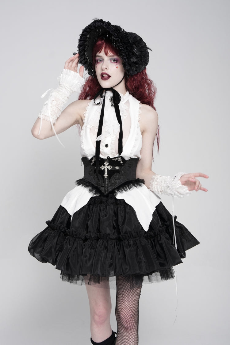 Underbust Corset with Cross and Eye Motif and Slimming Lace-Up