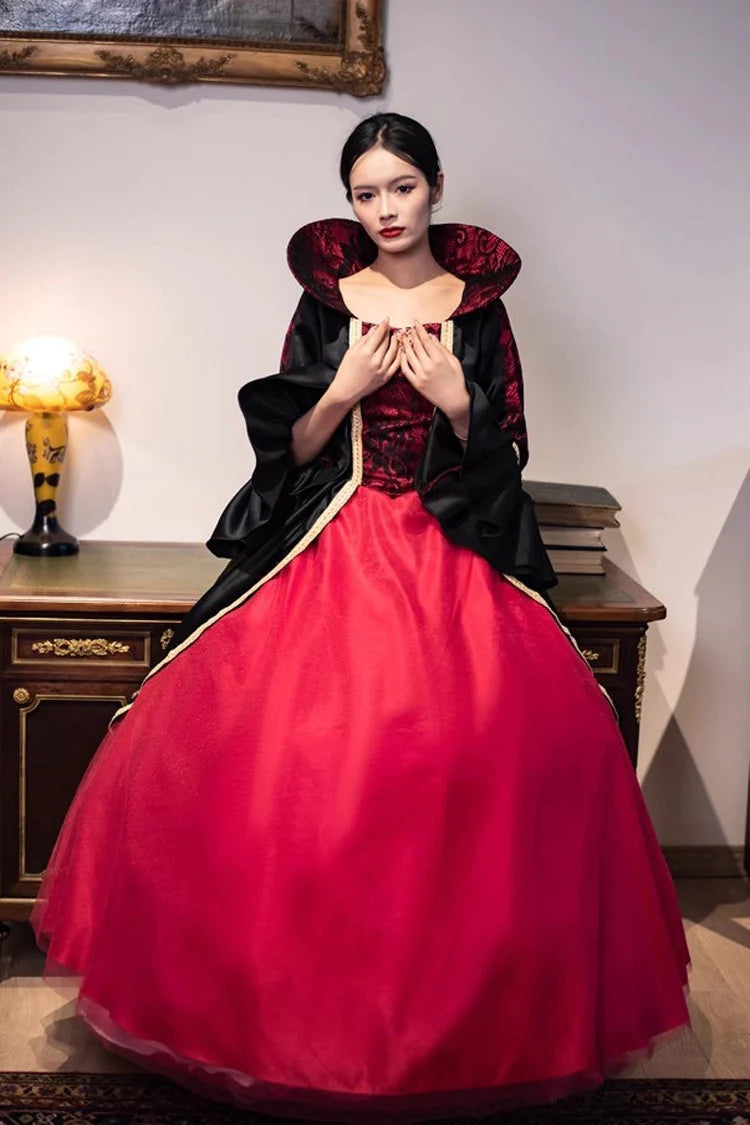 Burgundy Print Medieval Court Gothic Victorian Lolita Gown