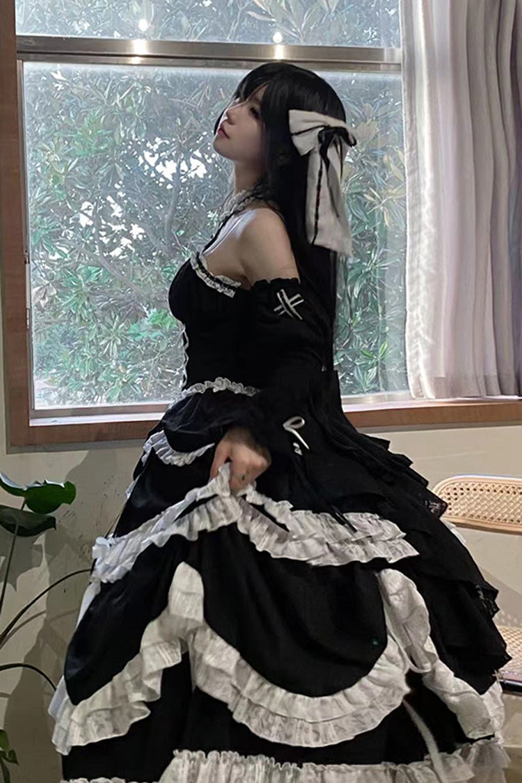 Princess Gothic Lolita Dress with Halterneck, Ruffle Bowknot and Lace Lace-Up