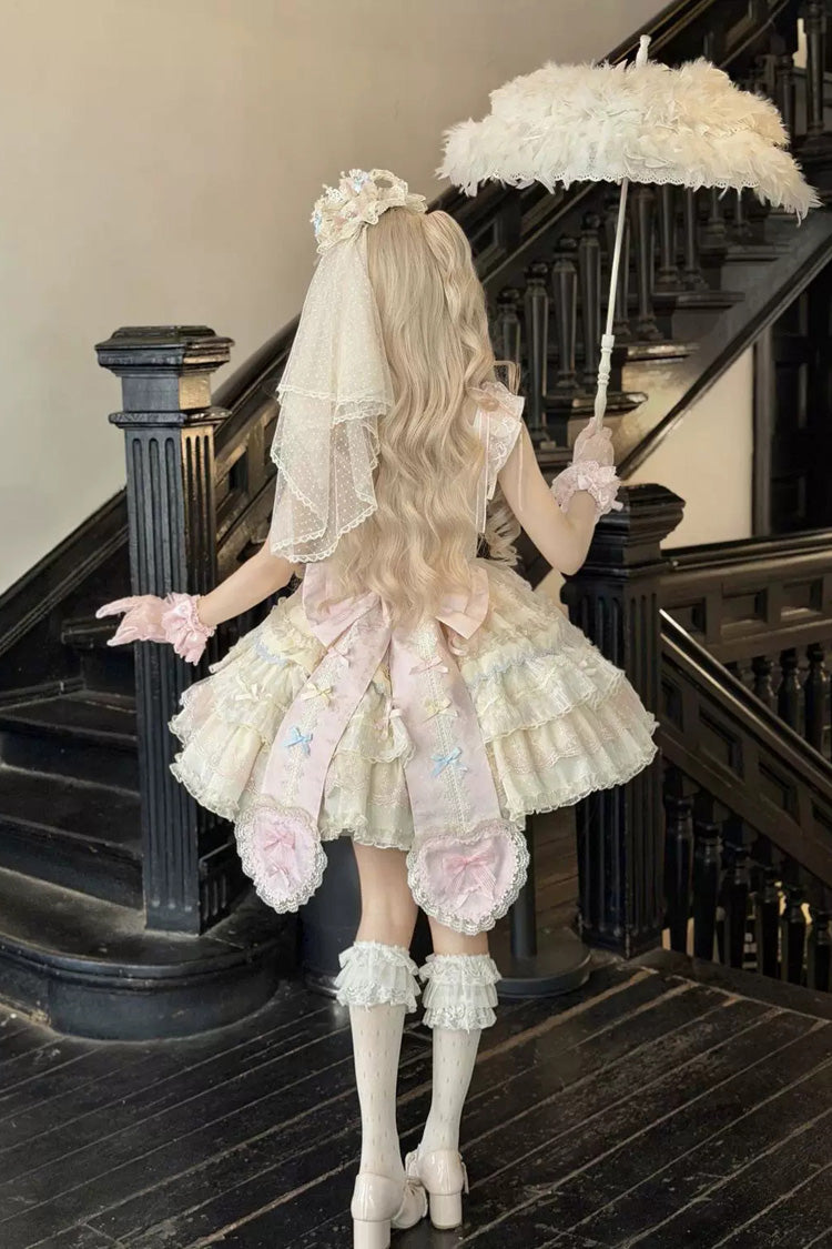 Cloudwhale Dreamweaver Square Collar Multi-Layered Ruffled Bow Lace Sweet Lolita Jsk Dress
