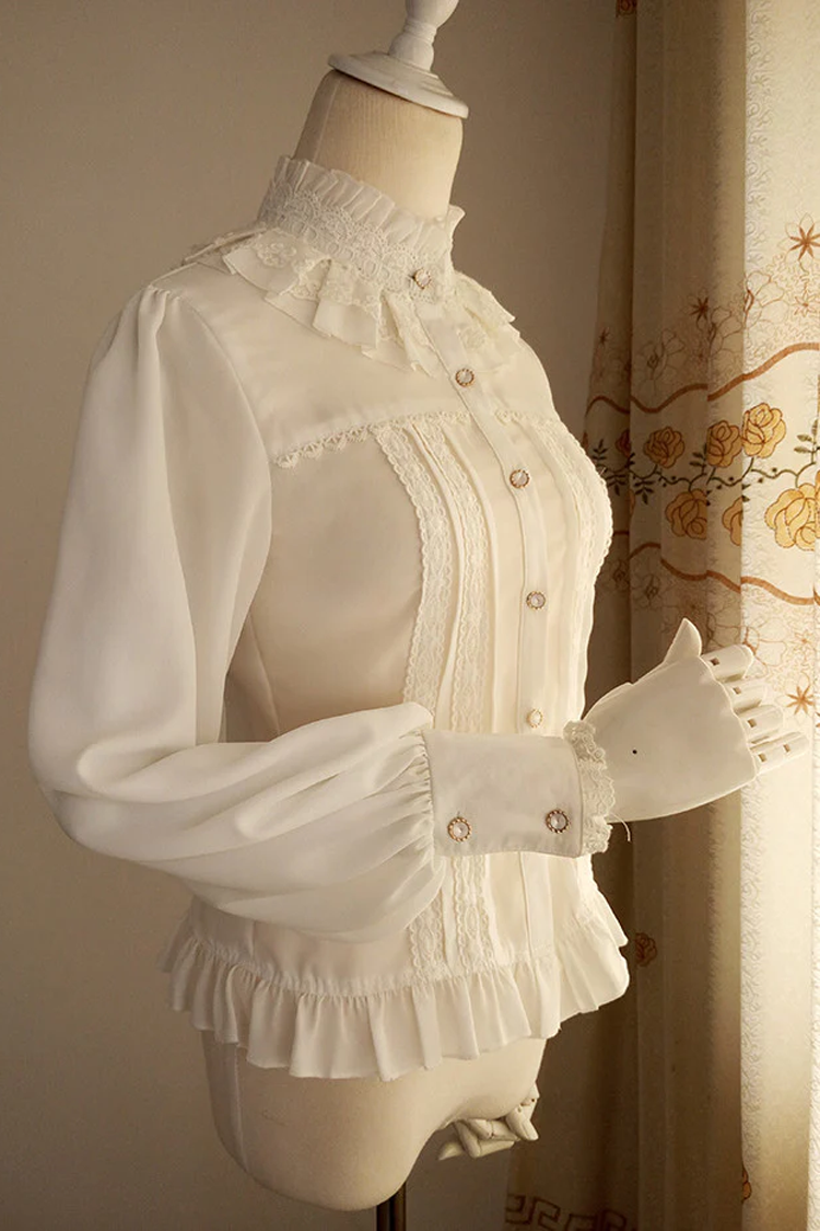 Vintage Princess Stand Collar Long Sleeved Chiffon Lace Lolita Blouse