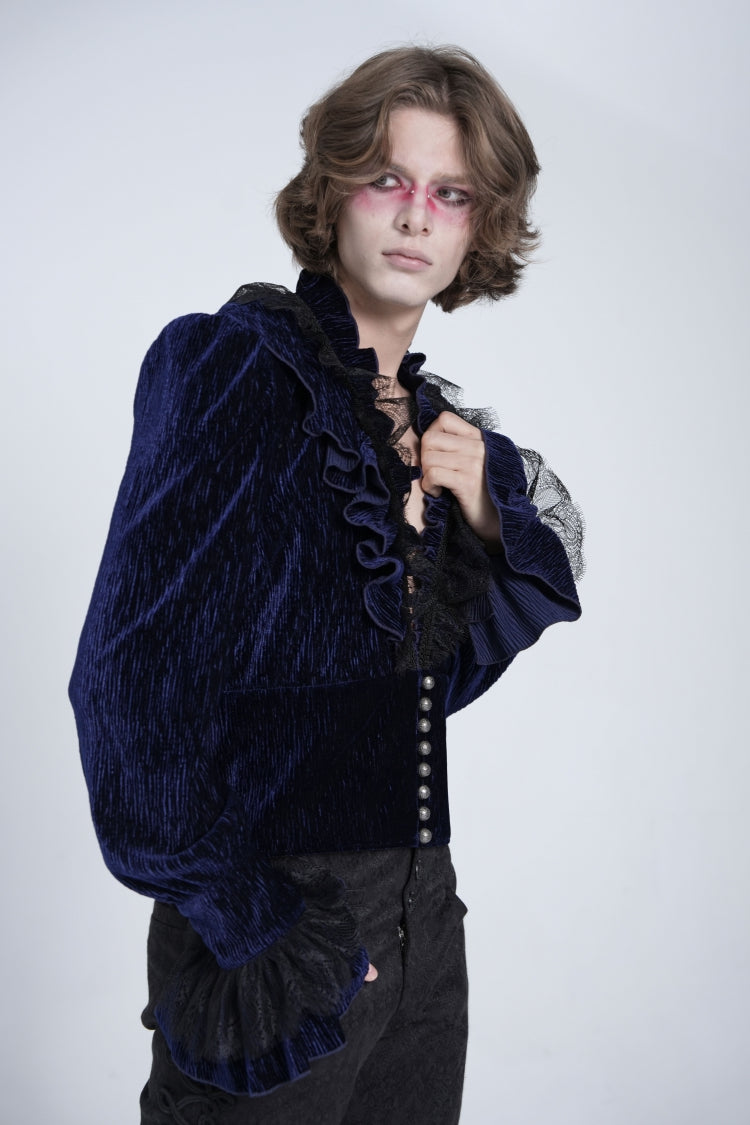 Azure V-Neck Long Sleeve Ruffle Trim Lace Gothic Men's Shirt