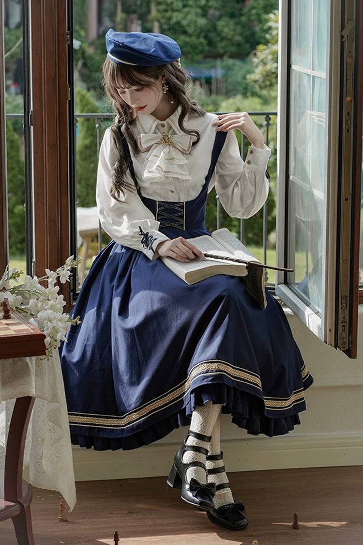Classic Military Preppy Lace-Up Bustier Dress Set with Ruffles - Choir