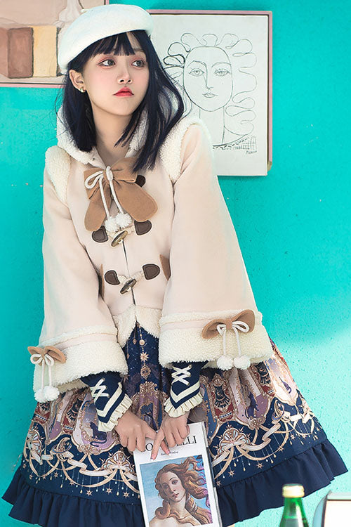 Sweet Lolita Cape Coat with Autumn Winter Double Collar, Bowknot, Single Breasted
