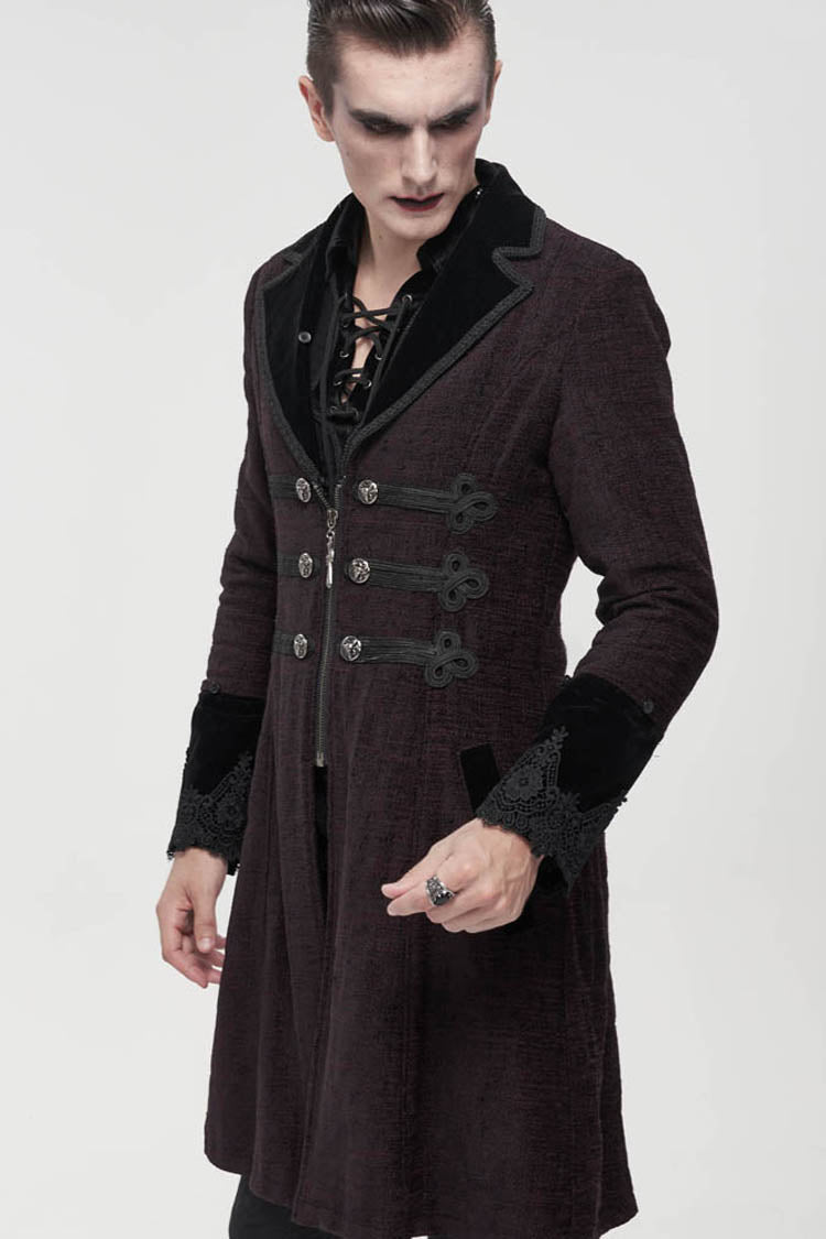 Wine Vintage Button Fur-Collar Gothic Men's Coat