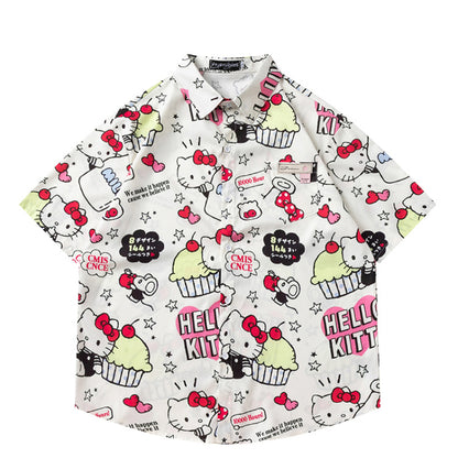 T-shirt Kawaii à motif de gâteau aux cerises et chat KI506