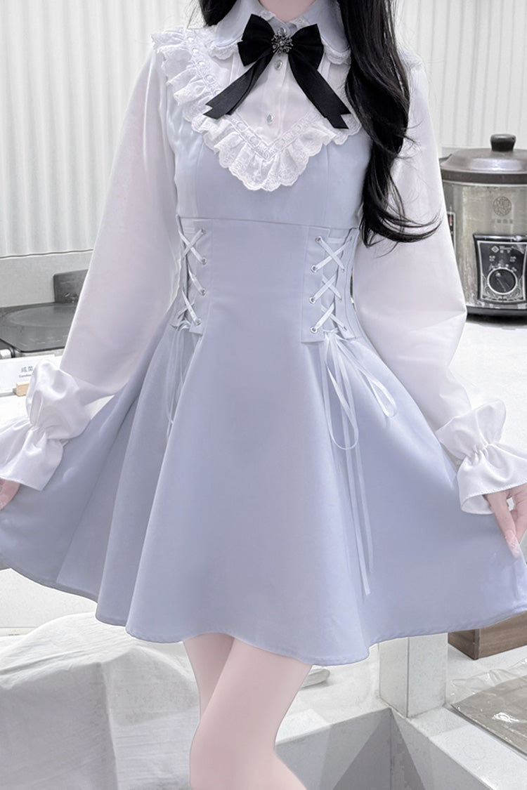 Bowknot Lace-Up Sweet Jirai Kei Dress with Long Sleeves