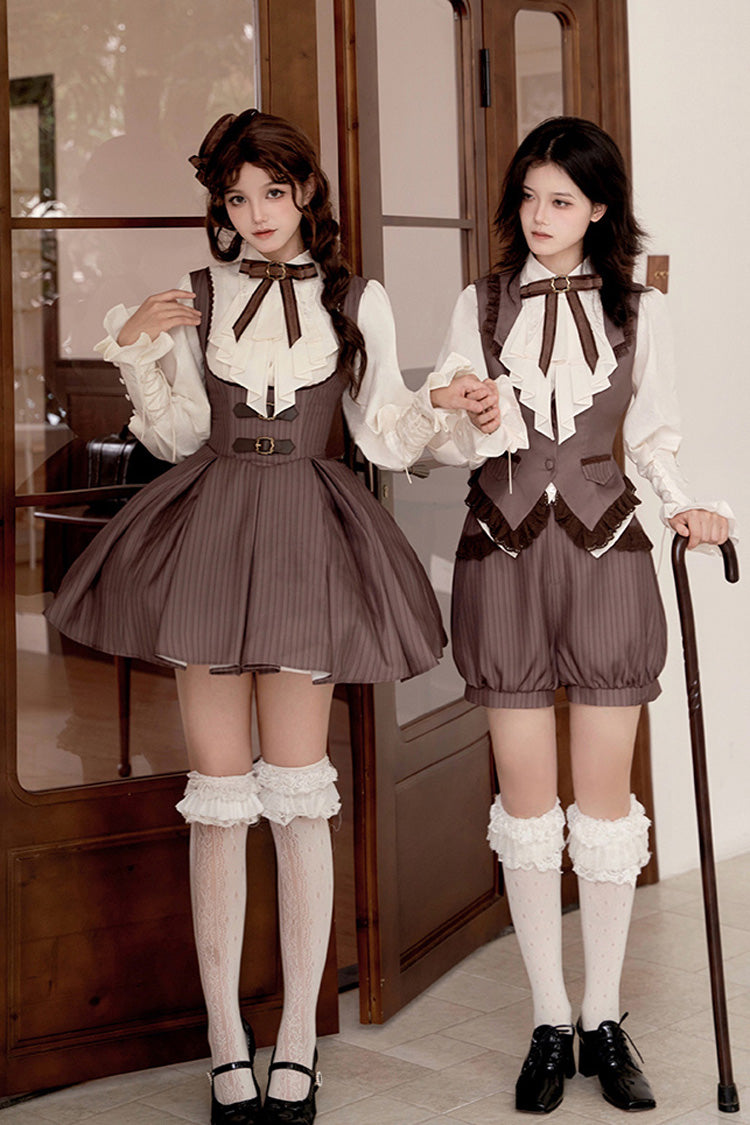 Chocolate Striped Print Breast Support Short Lolita Dress - Manchester City's Past