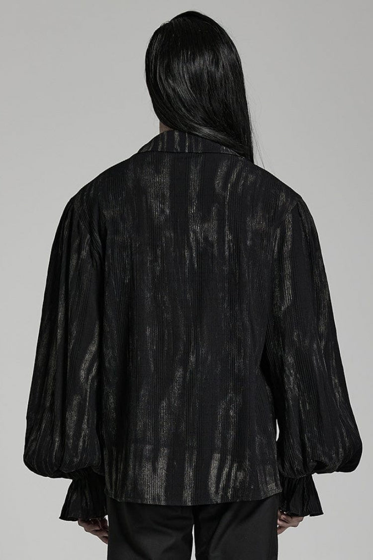 Gothic Men's Blouse with Lantern Sleeves and Ruffled V-Neck - Two Tones