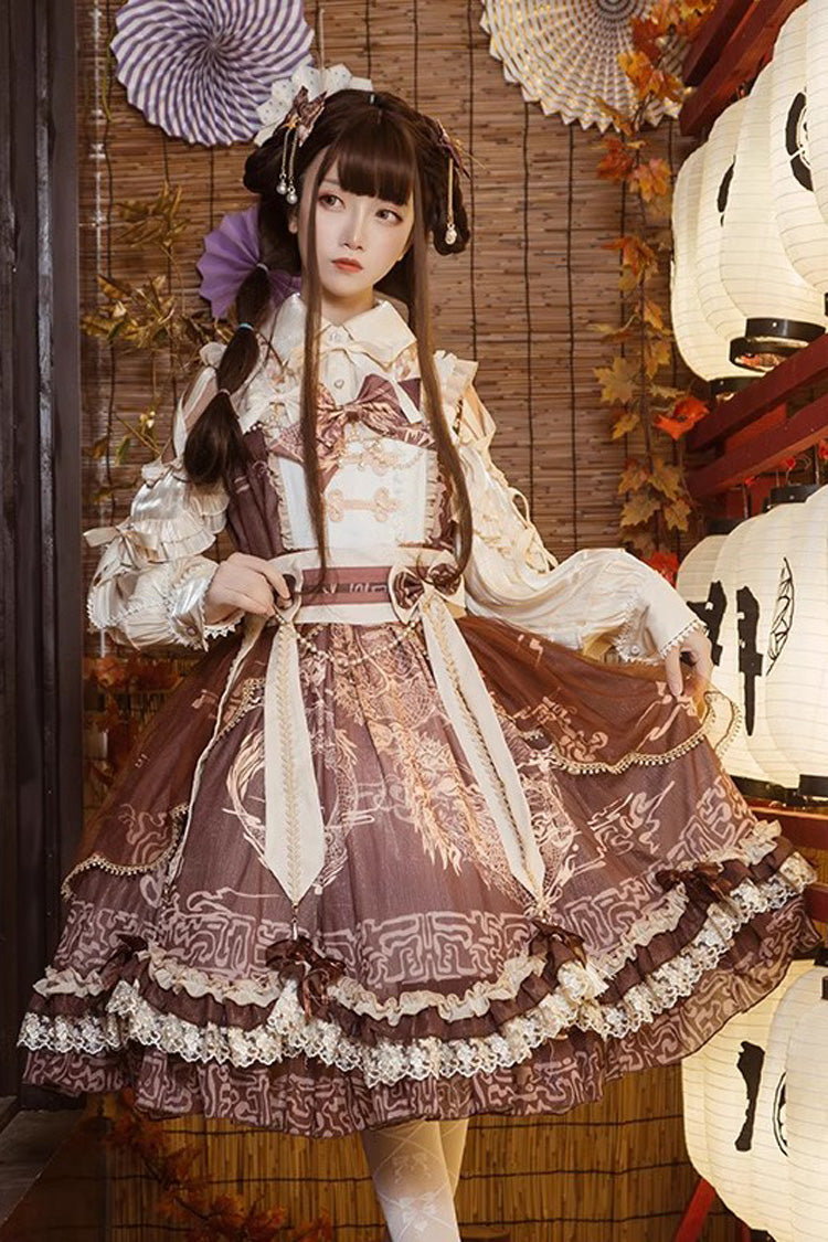 Chinese Style Lolita JSK Dress with Ruffle Lace and Print
