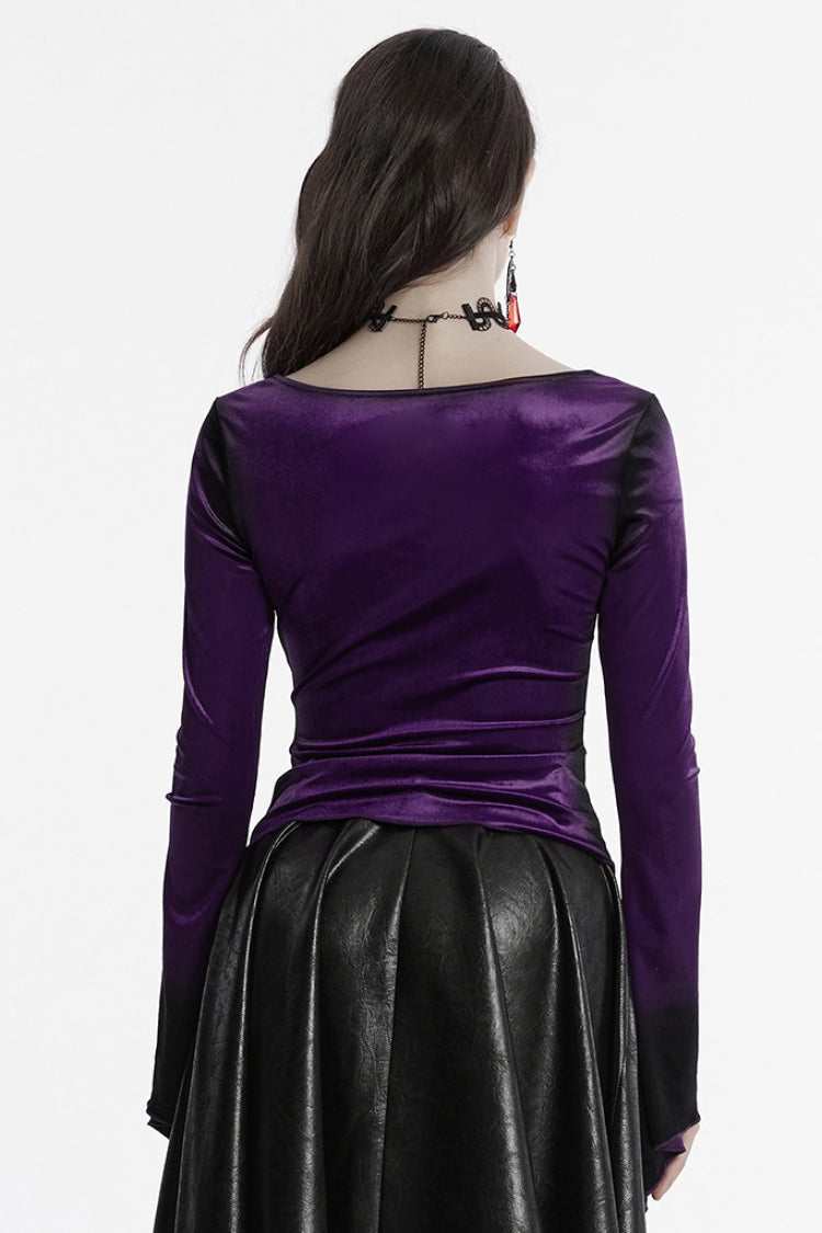 Violet Long Sleeves Gradient Irregular Women's Gothic Blouse