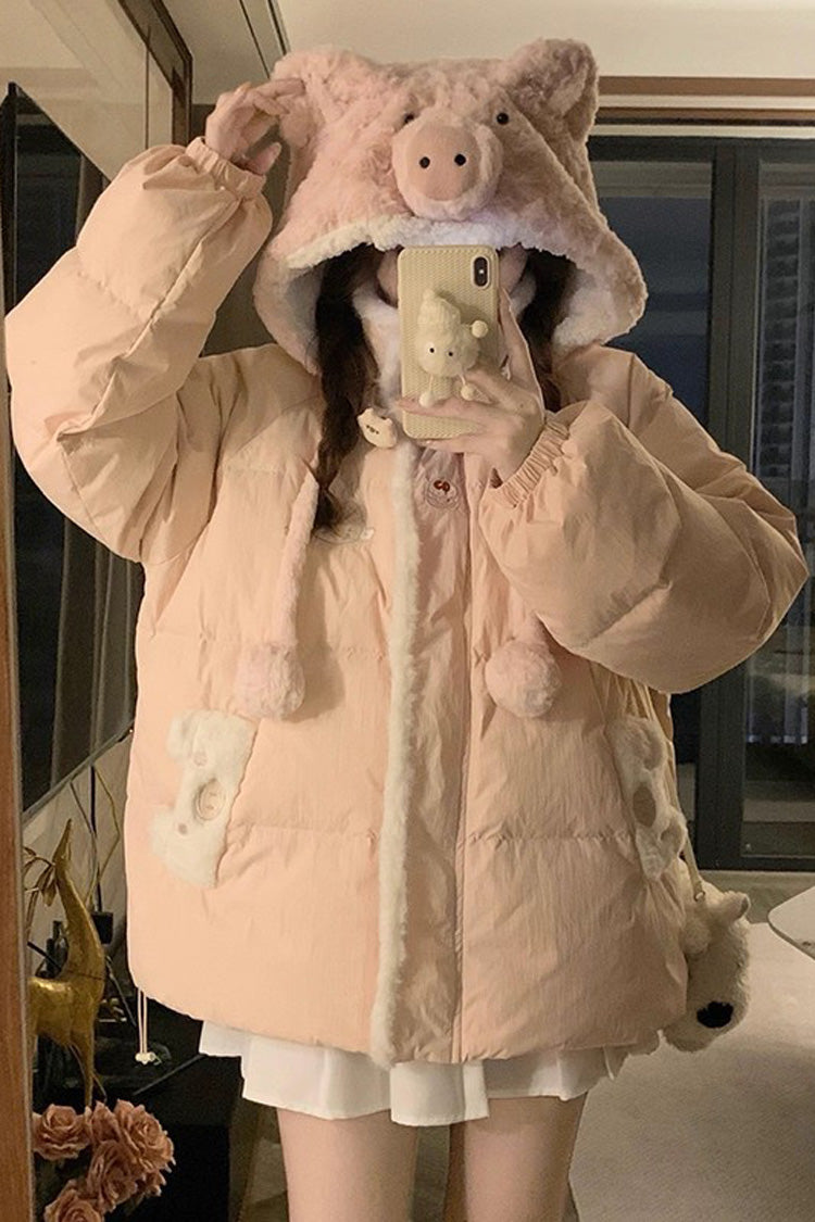 Pink Pig Motif Hooded Long-Sleeve Lolita Jacket