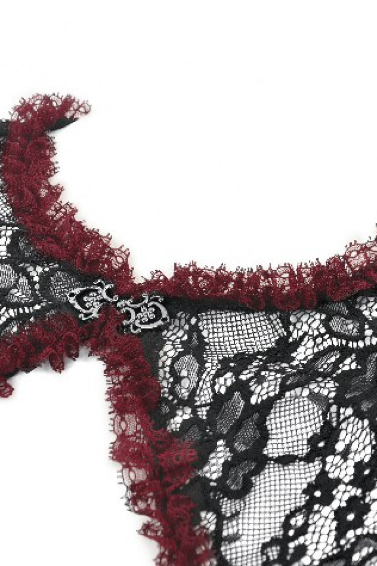 Crimson Noir Flared Lace Puff-Sleeve Women's Gothic Cape