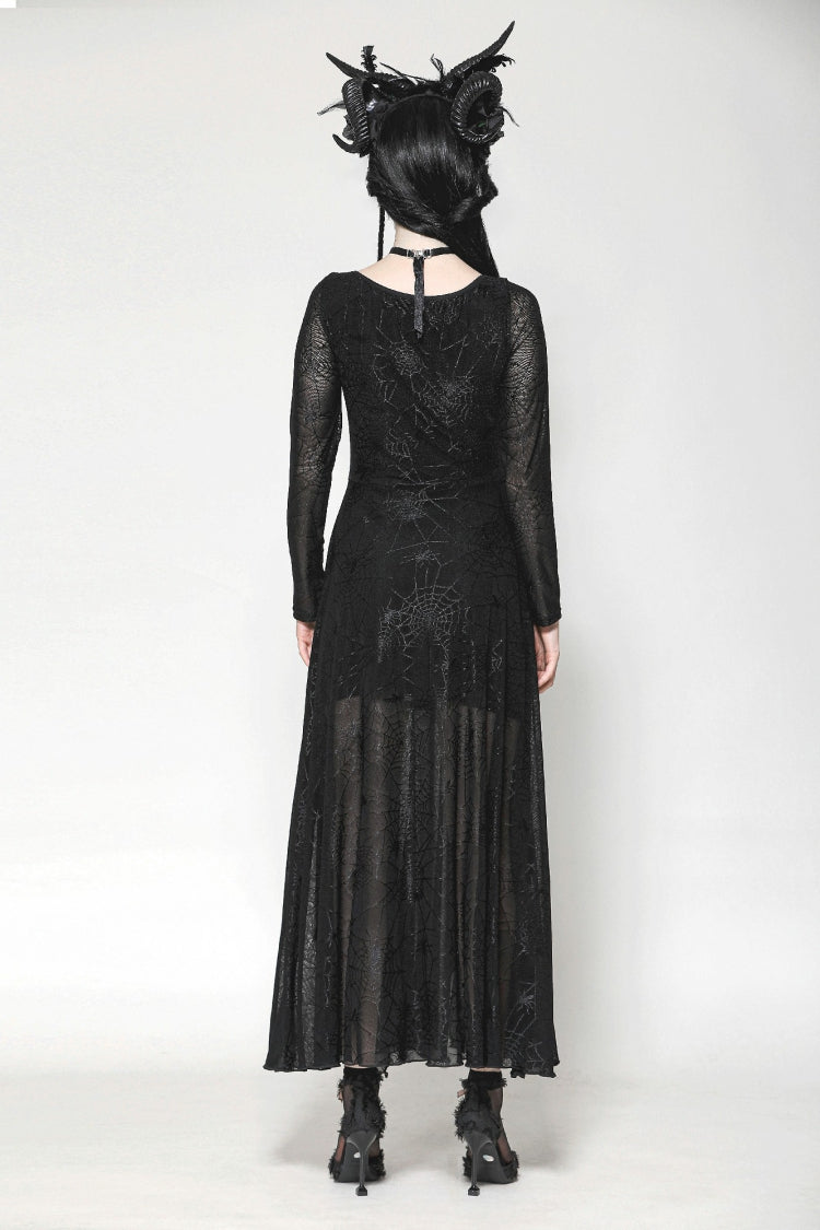 Elegant Witch Long Dress with Spiderweb Lace-Up and Extended Sleeves