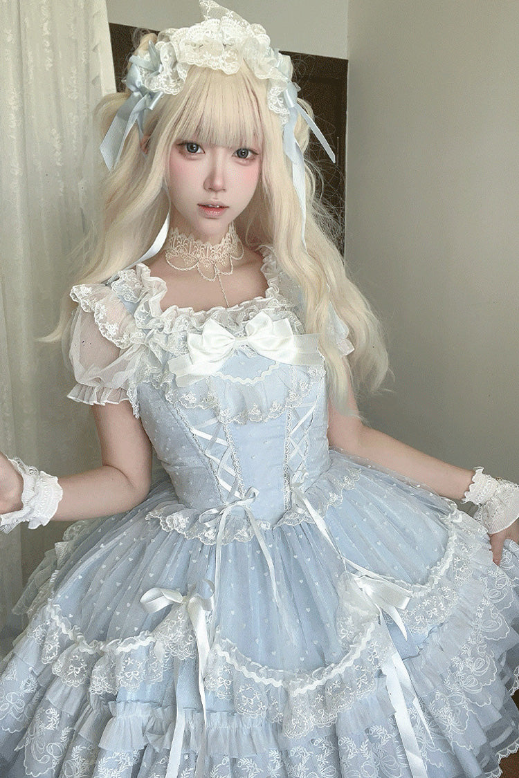 Ruffled Bowknot Lace-Up JSK with Sweet Lolita Charm - Candy House