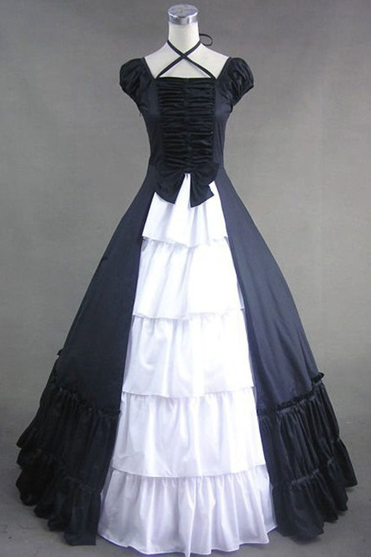 Victorian Gothic Lolita Strap Dress with Bowknot Cardigan and Multi-Layer Pleats