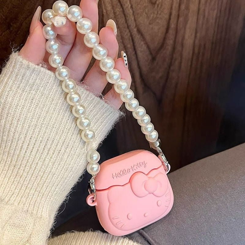 Pinkes Kitty AirPods-Etui mit Perlenkette - Lovesickdoe