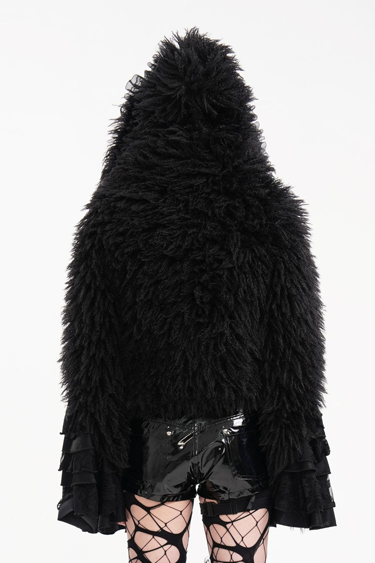 Gothic Jacket with Lace Hood, Zipper Chain, and Extended Sleeves