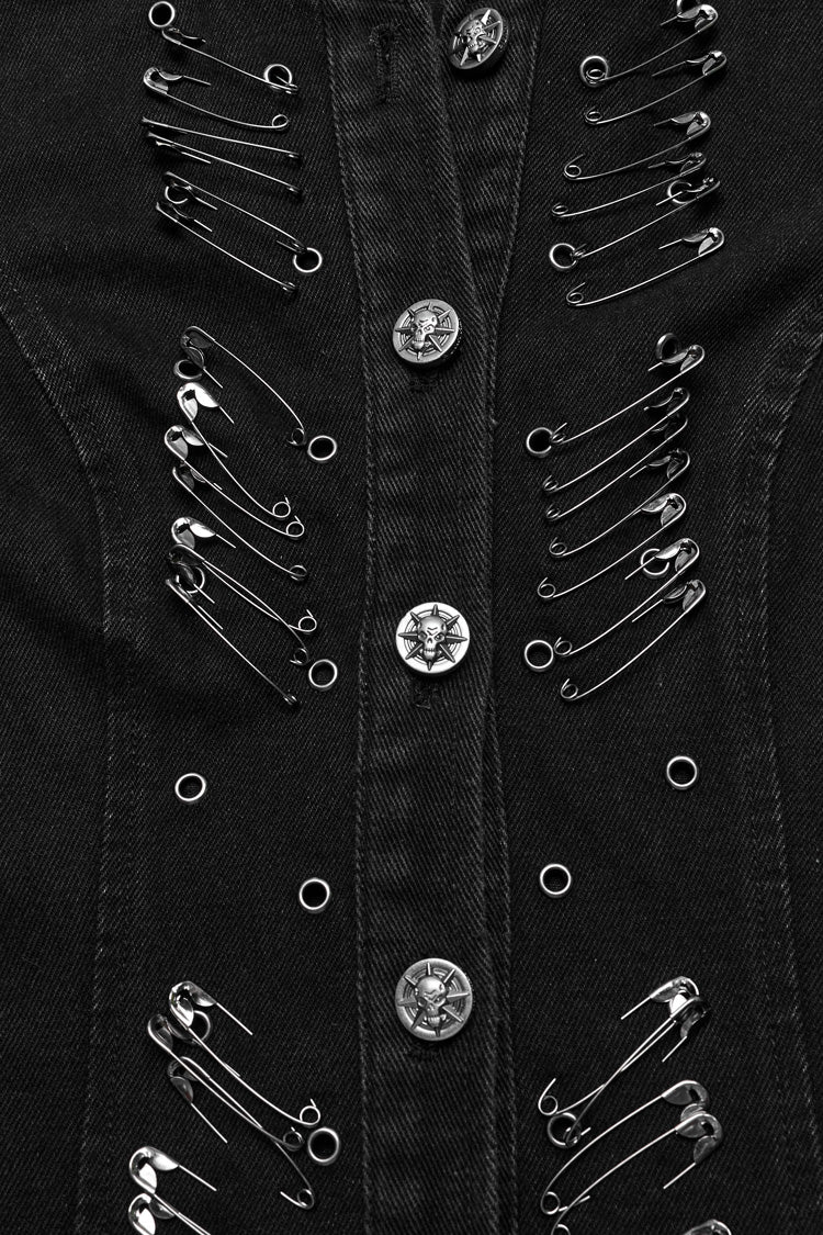 Sleeveless Hooded Vest with Drawstring and Pin Details