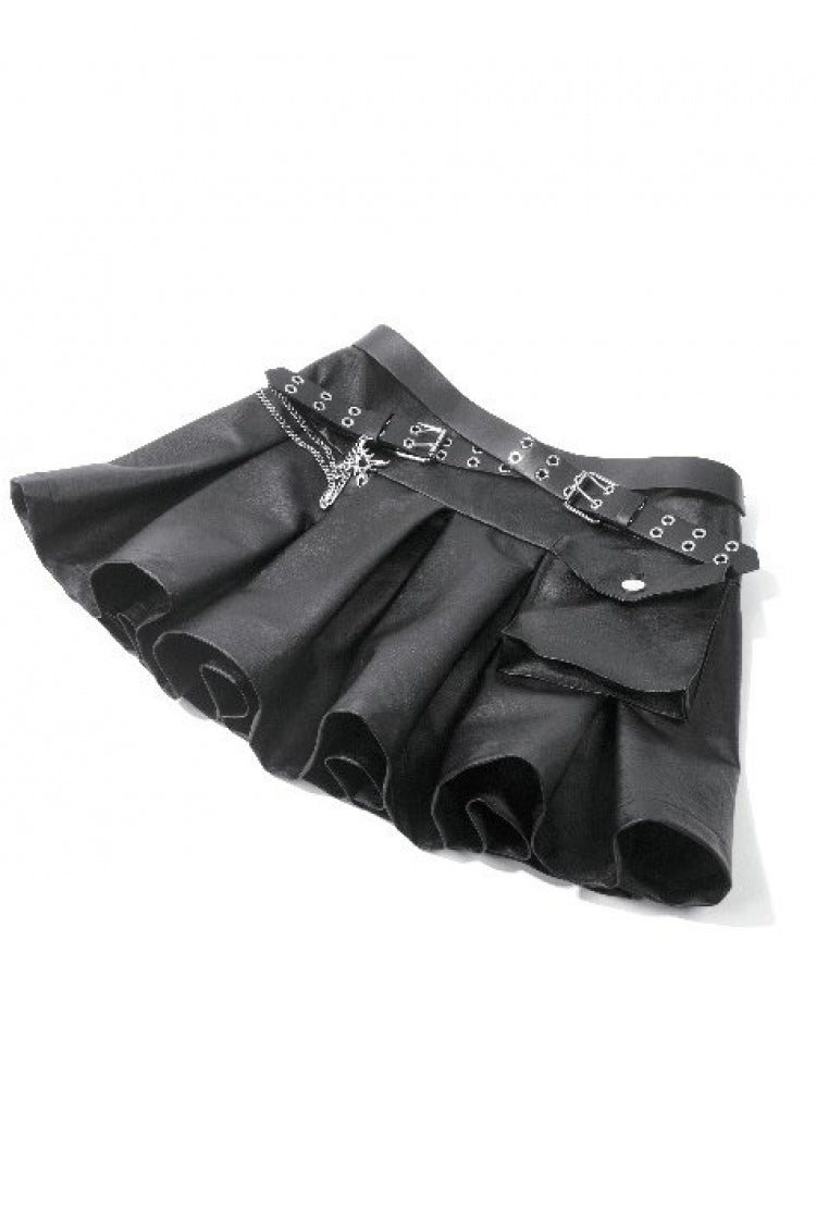 Women's Punk Pleated Skirt with Belt, Chain and Cross Lace-Up Decoration