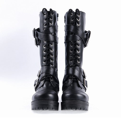 Gothic Lolita Boots with Patent Leather and Buckles