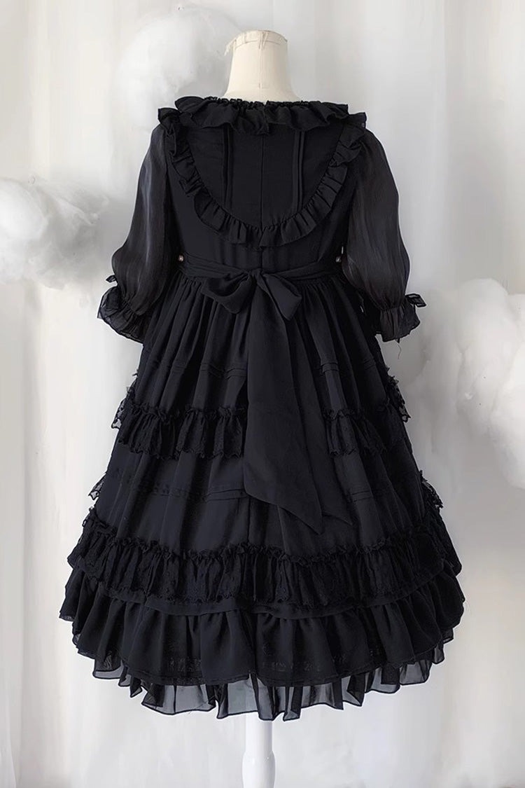Gothic Lolita Dress with Short Sleeves Bowknot and Ruffle Trim
