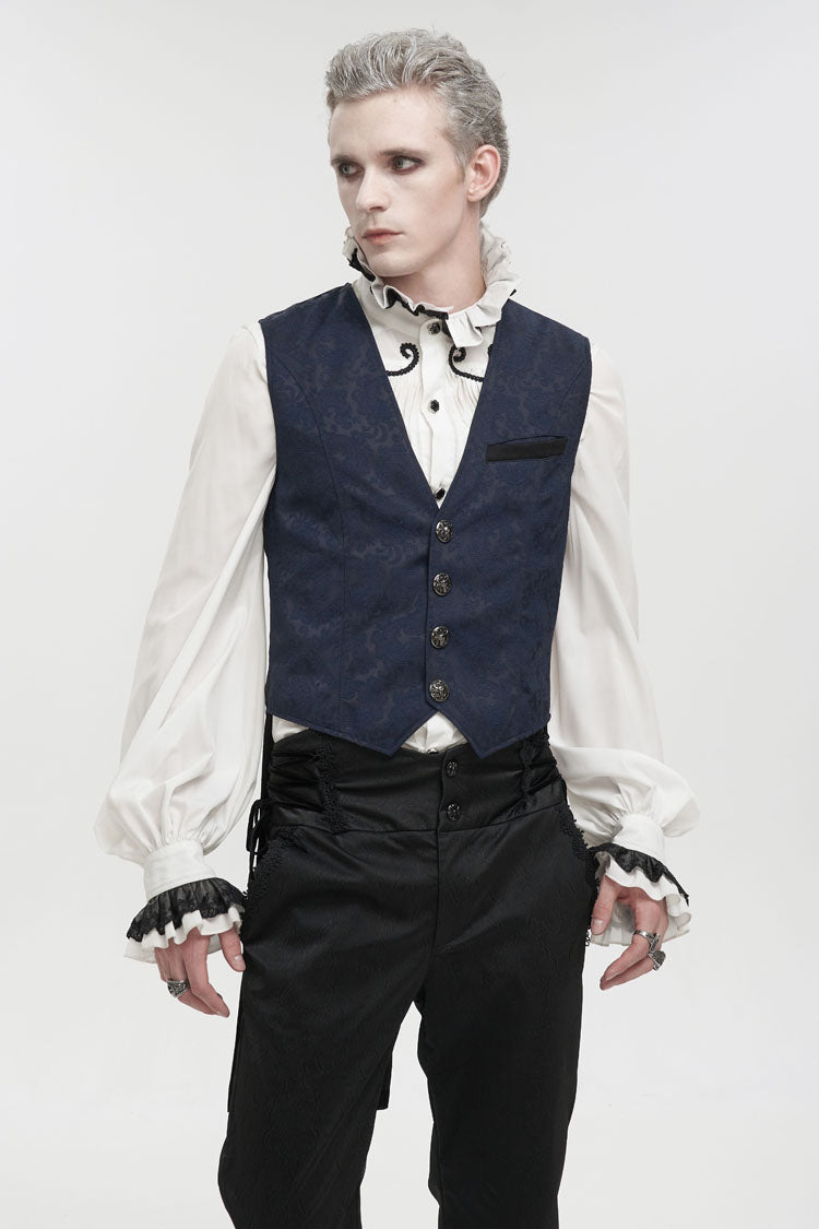 Azure Retro Non-Stretch Mid-Century Gothic Tuxedo Vest for Men