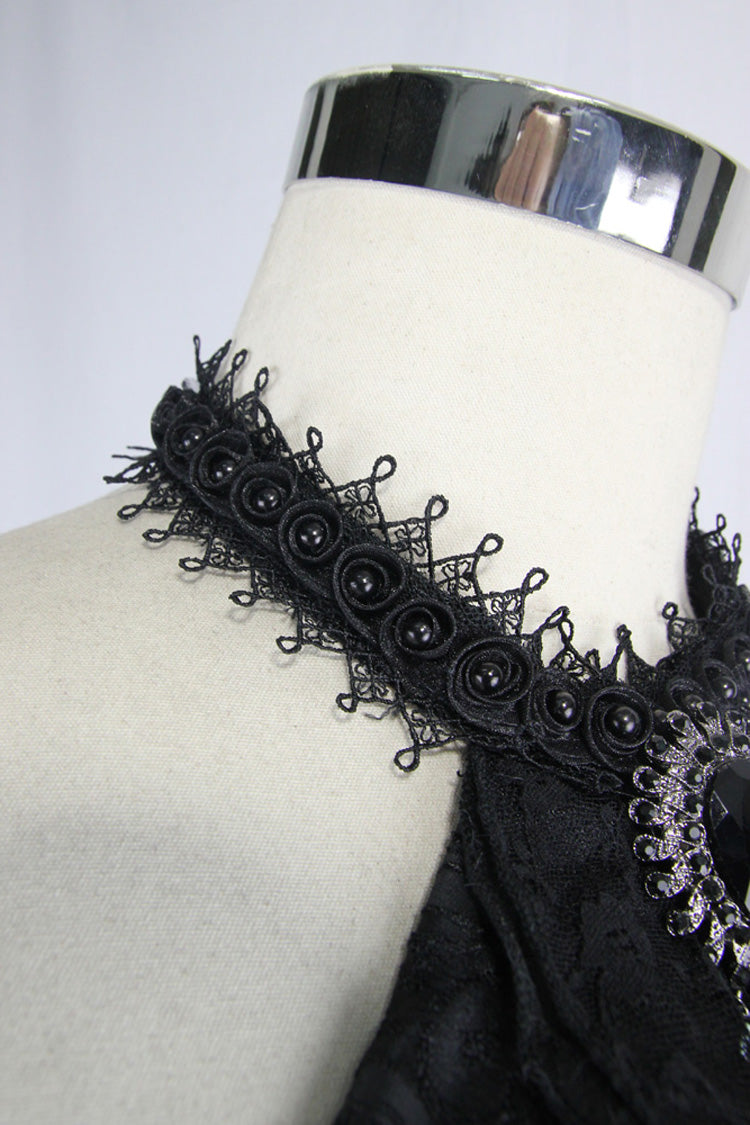 Men's Gothic Tie with Jewel Pins and Jacquard Lace Pattern