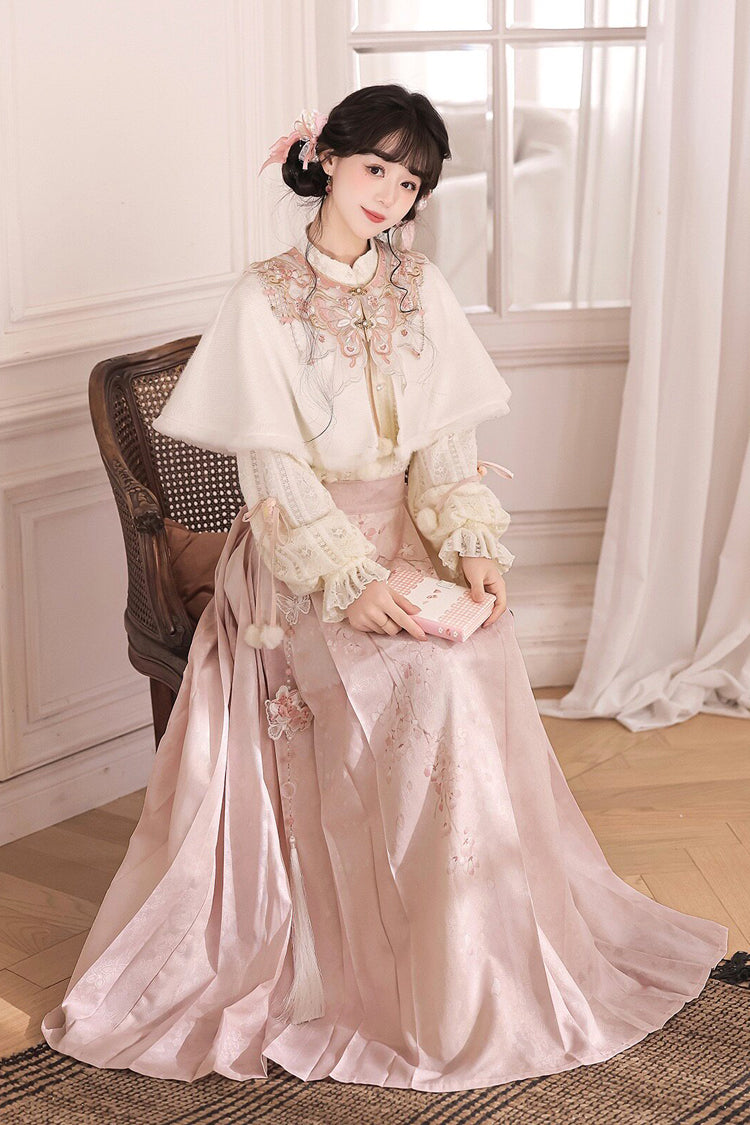 Falling Cherry Blossoms High-Waist Jacquard Print Hanfu Dress Set