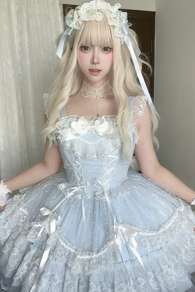 Ruffled Bowknot Lace-Up JSK with Sweet Lolita Charm - Candy House