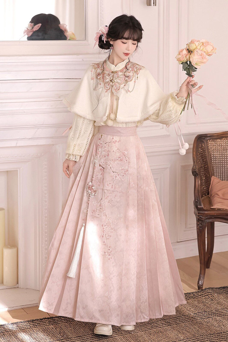 Falling Cherry Blossoms High-Waist Jacquard Print Hanfu Dress Set